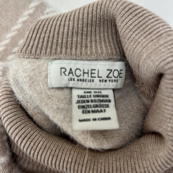 Rachel Zoe Pull Over Poncho Sweater One Size Cream Tan Window Pane Mock Neck - Picture 5 of 12